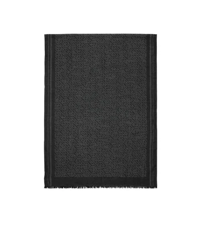 Giorgio Armani Dark Gray Logo Scarf In Black