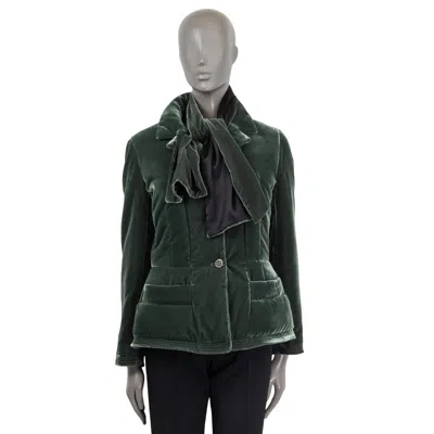 Pre-owned Giorgio Armani Dark Green Quilted Velvet Jacket 42 M + Scarf