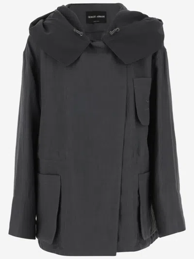 Giorgio Armani Dark Grey Hooded Linen Jacket
