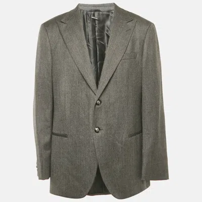 Pre-owned Giorgio Armani Dark Grey Textured Wool Single Breasted Blazer 4xl