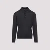Giorgio Armani Dark Grey Wool Sweater With Polo Collar In Black