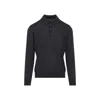 Giorgio Armani Dark Grey Wool Sweater With Polo Collar In Black