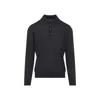 Giorgio Armani Dark Grey Wool Sweater With Polo Collar In Black