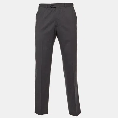 Pre-owned Giorgio Armani Dark Grey Wool Tailored Trousers L