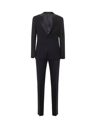 Giorgio Armani Dark Navy Virgin Wool Tuxedo Suit<br/> In Blue