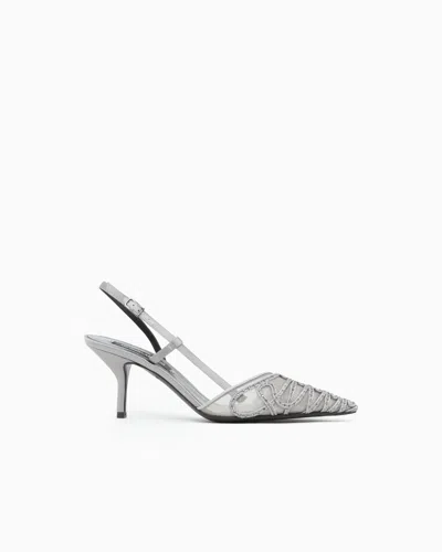 Giorgio Armani Decollete Shoe Leather And Mesh With Satin And Rhinestones In Silver