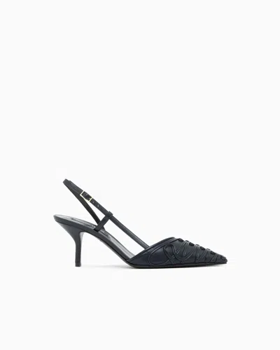 Giorgio Armani Decollete Shoe With Cornely Details And Leather Upper In Blue