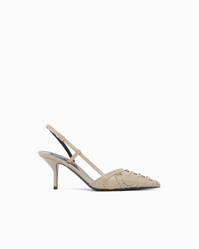 Giorgio Armani Decollete Shoe With Cornely Details And Leather Upper In Neutral