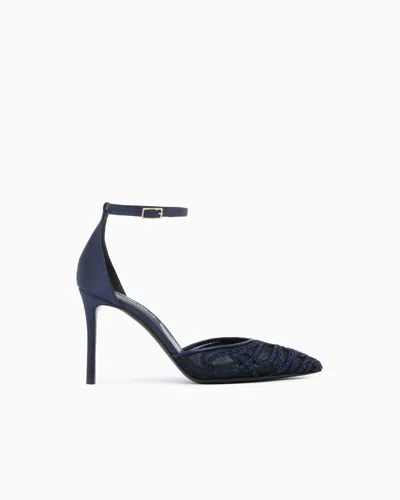 Giorgio Armani Decollete Shoe With Mesh Satin And Rhinestones In Multi