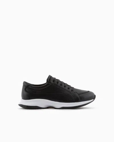 Giorgio Armani Official Store Deerskin And Leather Sneakers In Black