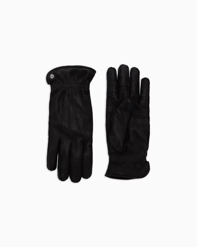 Giorgio Armani Deerskin Leather Gloves In Black