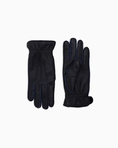 Giorgio Armani Deerskin Leather Gloves In Blue