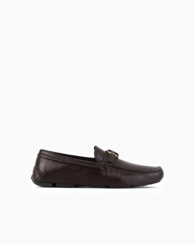 Giorgio Armani Official Store Deerskin Loafers In Dark Brown
