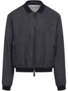 Giorgio Armani Pointed Collar Blue Linen Blouson Jacket In Blue