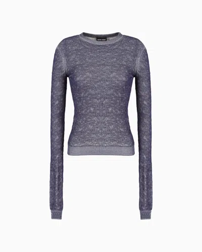 Giorgio Armani Official Store Denim Collection Crew-neck Jumper In Viscose-blend Waffle In Blue