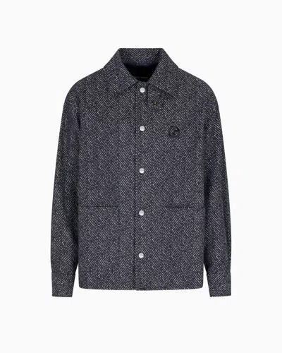 Giorgio Armani Denim Collection Jacquard Denim Shirt Jacket In Blue
