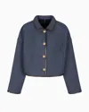 Giorgio Armani Denim Collection Short Blouson In Viscose, Cotton And Silk With A Quilted Motif In Blue