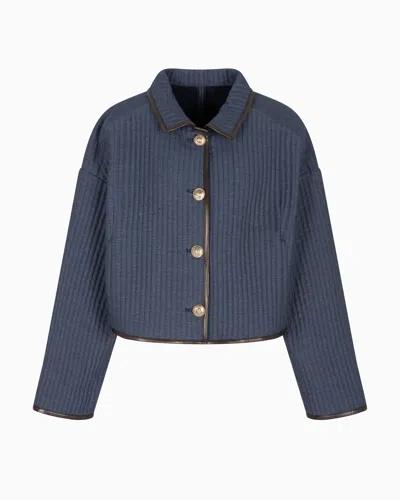 Giorgio Armani Denim Collection Short Blouson In Viscose, Cotton And Silk With A Quilted Motif In Blue