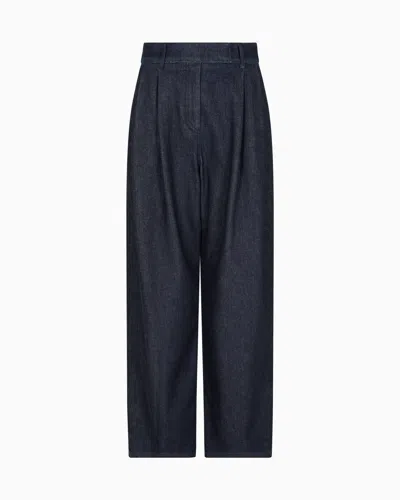 Giorgio Armani Denim Collection Single-pleat Trousers In Cashmere And Cotton Denim In Blue