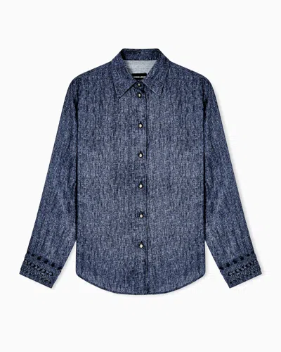 Giorgio Armani Denim-print Silk Shirt In Blue