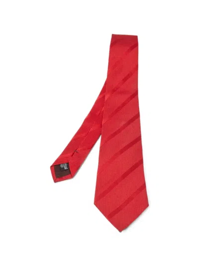Pre-owned Giorgio Armani Diagonal Stripe Jacquard Tie In Red
