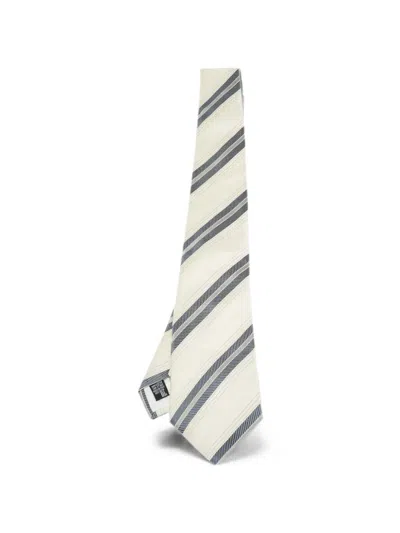 Pre-owned Giorgio Armani Diagonal Striped Tie In Neutral