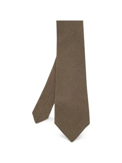 Pre-owned Giorgio Armani Diagonal-pattern Wool Tie In Brown
