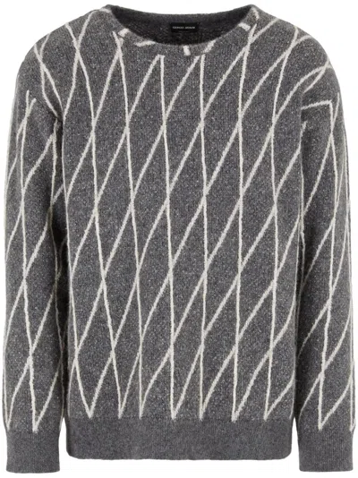 Giorgio Armani Diamond-intarsia Jumper In Black
