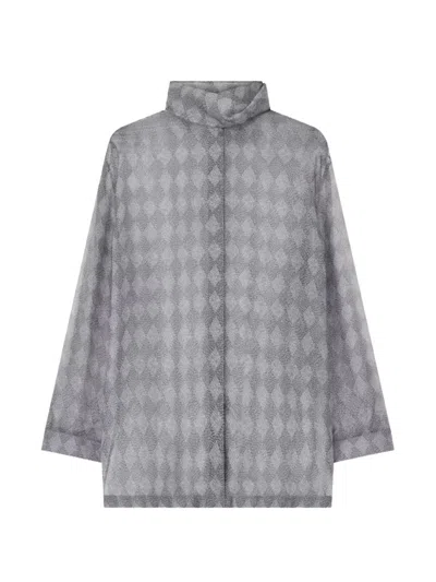 Giorgio Armani Diamond-print High-neck Blouse In Gray