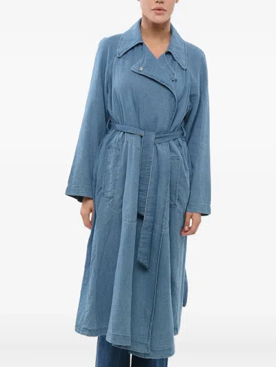 Giorgio Armani Double-breasted Belted Coat In Blue