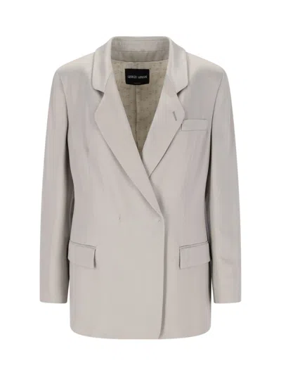 Giorgio Armani Double-breasted Blazer In Gray