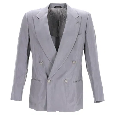 Giorgio Armani Double-breasted Blazer In Grey Cupro