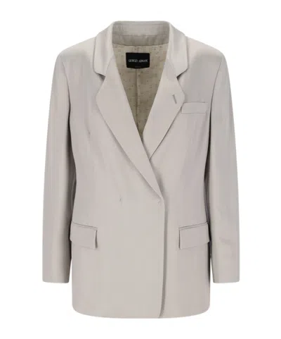 Giorgio Armani Double-breasted Blazer In Gray