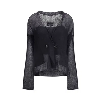 Giorgio Armani Double-breasted Cardigan And Top In A Wool And Mohair Blend Twin-set In Black