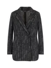 Giorgio Armani Tailored Jacket With Patterned Notched Lapels In Black