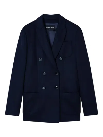 Giorgio Armani Double-breasted Cashmere Blazer In Blue