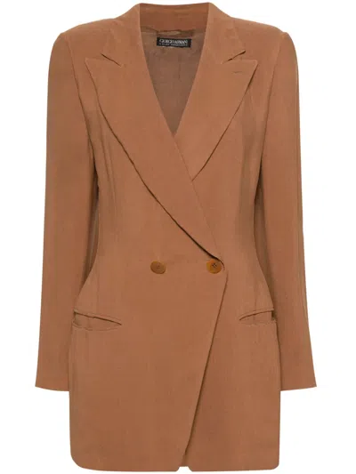 Pre-owned Giorgio Armani Double-breasted Fluid Blazer In 褐色
