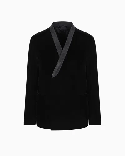 Giorgio Armani Double-breasted Giorgio's Jacket In Stretch Velvet In Black