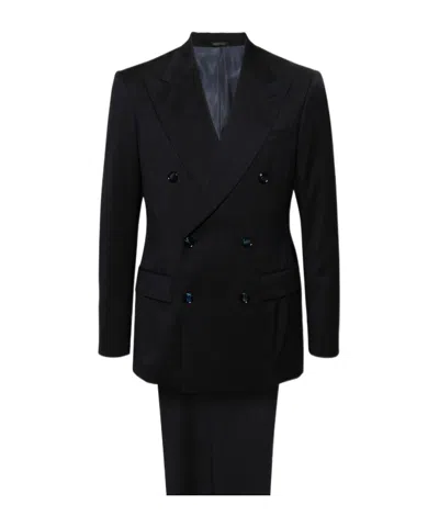 Giorgio Armani Double-breasted Jacket Belt Ring Trousers In Black