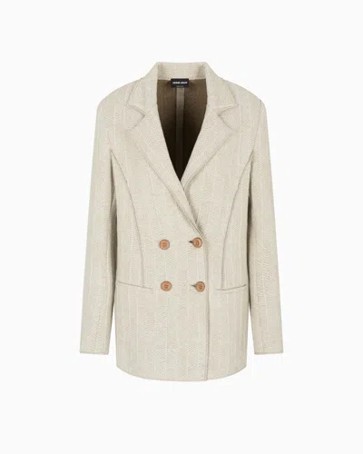 Giorgio Armani Double-breasted Jacket In A Jacquard Cashmere And Viscose Jersey In Gray