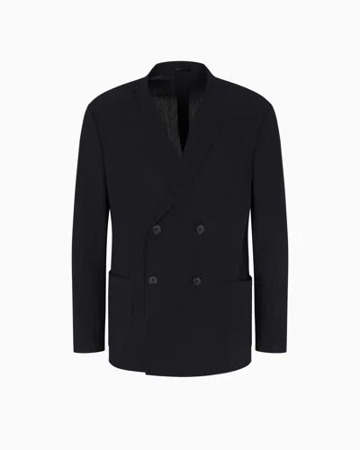 Giorgio Armani Double-breasted Jacket In Crêpe Virgin Wool In Navy