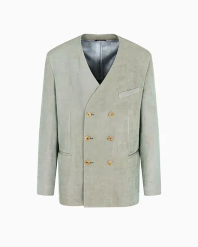 Giorgio Armani Double-breasted Jacket In Iridescent Linen Twill In Green
