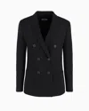 Giorgio Armani Official Store Double-breasted Jacket In Stretch Double-sided Wool In Black