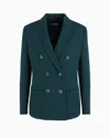 Giorgio Armani Official Store Double-breasted Jacket In Stretch Double-sided Wool In Vert