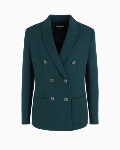 Giorgio Armani Official Store Double-breasted Jacket In Stretch Double-sided Wool In Vert