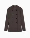 Giorgio Armani Double-breasted Jacket In Stretch Virgin Wool In Brown