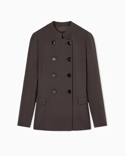 Giorgio Armani Double-breasted Jacket In Stretch Virgin Wool In Brown