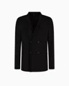 Giorgio Armani Official Store Icon Double-breasted Jacket In Fulled Cashmere Interlock In Black