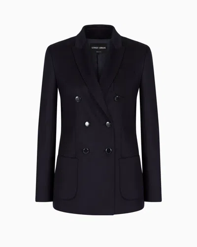 Giorgio Armani Official Store Double-breasted Jacket In Virgin Wool And Cashmere In Navy Blue