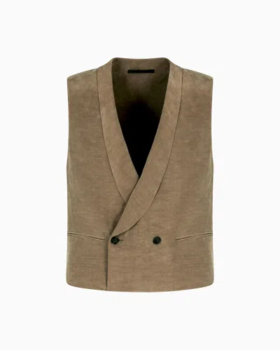 Giorgio Armani Double-breasted Linen And Lyocell Waistcoat In Brown